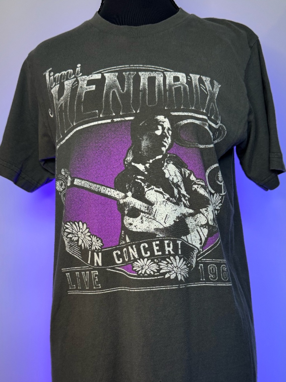 Jimi Hendrix Graphic Band Tee Charcoal Gray Purple Vintage Style Shirt S/M